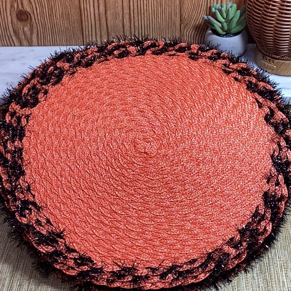 New Halloween Fancy Orange and Black Woven Placemats set of 6 15”